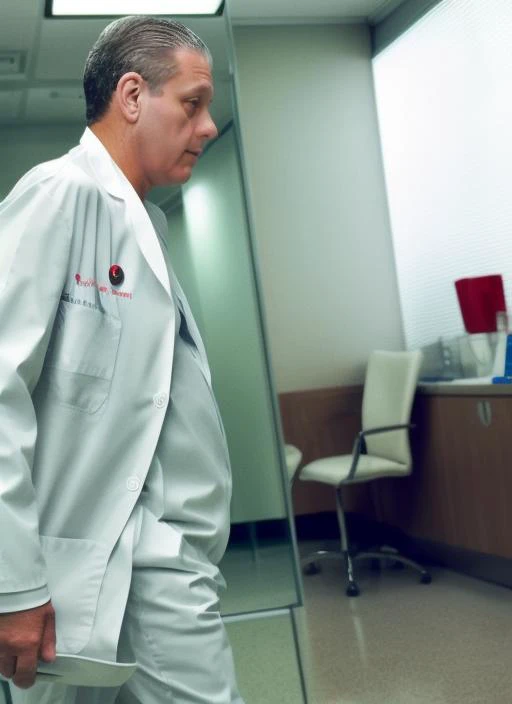 fullbody photo of man (favaloro:1) in the hospital like a medic, nervous, indoor, blurred background, (look at viewer:1.2) (skin texture), (high detailed face:1.3), close up, cinematic light, sidelighting, Fujiflim XT3, DSLR, 50mm, , <lora:favaloro:1> <lora:add_detail:1.2>