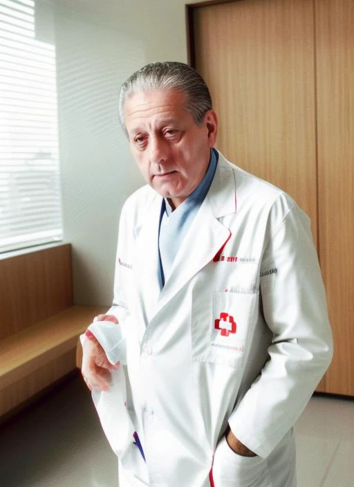 fullbody photo of man (favaloro:1) in the hospital like a medic, nervous, indoor, blurred background, (look at viewer:1.2) (skin texture), (high detailed face:1.3), close up, cinematic light, sidelighting, Fujiflim XT3, DSLR, 50mm, , <lora:favaloro:1> <lora:add_detail:1.2>