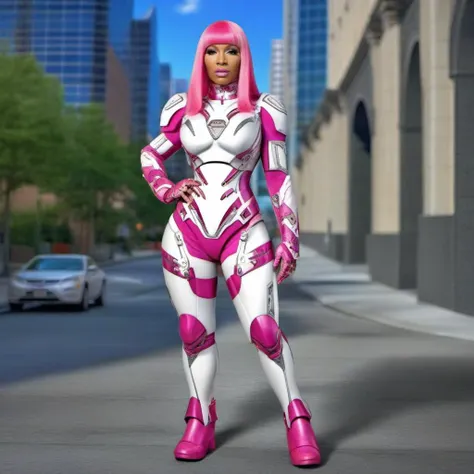 HDR photo of a full body busty Nicki Minaj in a white and pink armor, city<lora:Mark49-1024:0.8> . High dynamic range, vivid, rich details, clear shadows and highlights, realistic, intense, enhanced contrast, highly detailed