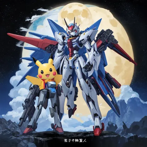 100000 times japanese person with mecha pikachus and blue moon
