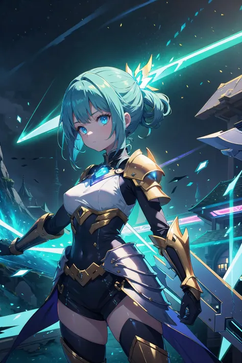 (masterpiece),  1girl,  knight,  energy sword,  glowing,  fantasy,  epic