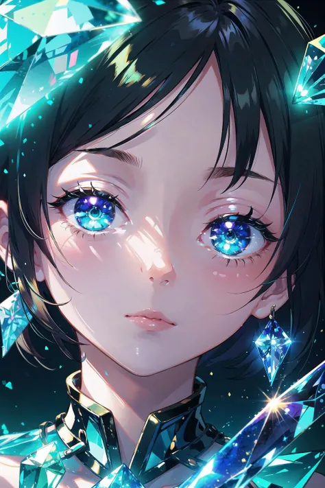 (masterpiece),  1girl,  close-up,  glowing,  crystal