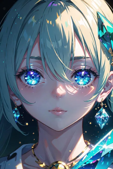 (masterpiece),  1girl,  close-up,  glowing,  crystal