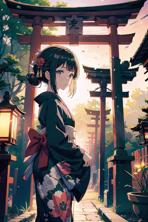 (masterpiece),  1girl,  japanese horror game,  kimono,  torii,  shrine gate