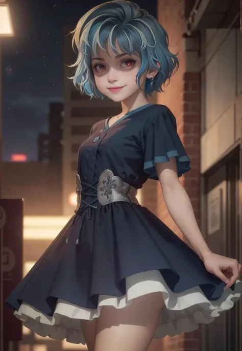 (masterpiece, top quality, best quality, official art, beautiful and aesthetic:1.4, photorealistic:1,4, ), cute:1,
<lora:Kohina:1>, short hair, evil smile, crazy, blue hair, red eyes, nighttime,
shaded face, <lora:shaded_face2_pruned_0:0.8>