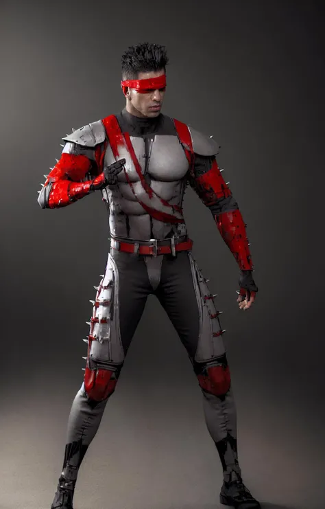 ((best quality)), ((masterpiece)), ((realistic)), (detailed)
<lora:Kenshi_Mugen:0.8> mkenshi, 1boy, bodysuit, black hair, blindfold, armor, spiked hair, short hair, long gloves, in city, belt, medium shot, muscular,