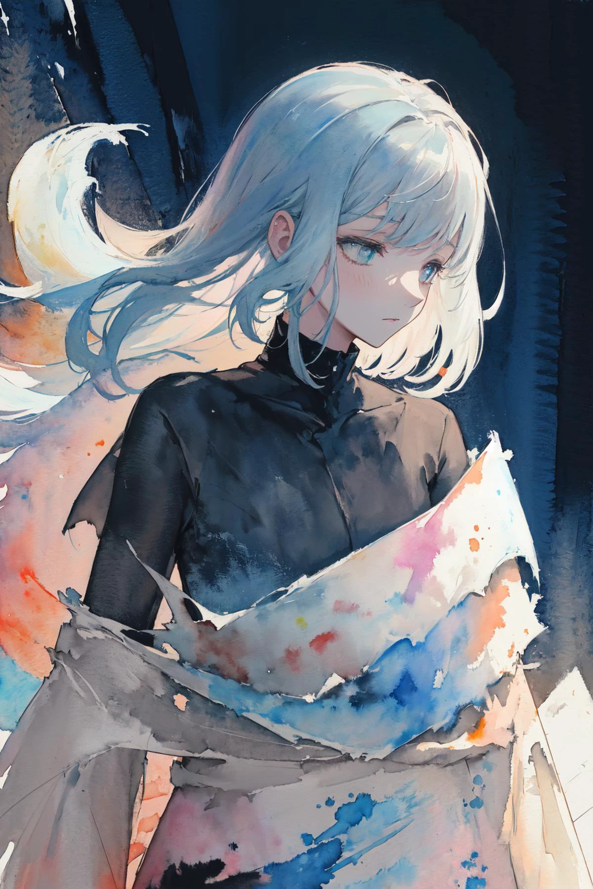 (moist paper,deep watercolor style,comfort,pastel painting illustration,concise,watercolor rendering,natural rendering,pigments mix naturally:1.3),
(black theme,night sky theme,:1.3),(moon:1.3),
<lora:mummy_costume:0.8> mummy costume, naked bandage, bandages, halloween costume