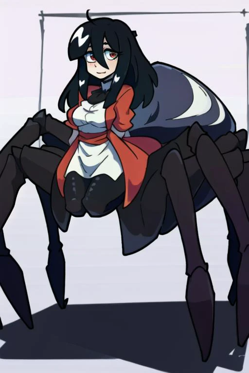 ((best quality)), ((highly detailed)), masterpiece, (detailed eyes, deep eyes), (1girl), full body, <lora:aiomonstergirls_loraLocon:.9>, <lora:animeArachne_v10:1>, (arachne), arthropod limbs, spider, extra eyes, straight hair, blunt hair, silky hair, black hair, (at a town), <lora:EnvyCuteMix05:1.35>