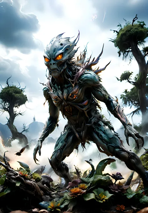 cinematic photo Dreamscape masterpiece, long shot scenic professional photograph,(( extra terrestial organic insectoid)) on an extremely detailed alien landscape, perfect viewpoint,alien vegetation ,plantes and strange trees highly detailed,aliens birds in the sky, wide-angle lens, hyper realistic, with dramatic thunder sky, polarizing filter, natural lighting, vivid colors, everything in sharp focus, HDR, UHD, 64K, dark, moody, <lora:xl_more_art-full_v1:0.8> .scify, fantastical, highly detailed . Surreal, ethereal, dreamy, mysterious, fantasy, highly detailed . 35mm photograph, film, bokeh, professional, 4k, highly detailed <<lora:Hyperrealism:1.0>