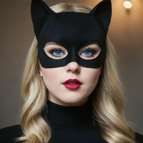cinematic film still of <lora:Hyperrealism style:1>
a woman in a cat mask and a cat costume,1girl,solo,looking at viewer,blue eyes,closed mouth,lips,mask,portrait,realistic,nose , realistic, real, photo real, cinematic, dramatic, film look, dramatic light, unreal engine, 3D computer graphics, hdr, Hyperrealism Style, closeup, shallow depth of field, vignette, highly detailed, high budget, bokeh, cinemascope, moody, epic, gorgeous, film grain, grainy