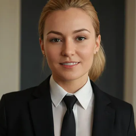 cinematic film still of cinematic film still of  <lora:Hyperrealism style:1> sharp detailed,
a woman with a black jacket and a tie,1girl,solo,smile,1boy,closed mouth,male focus,lips,portrait,realistic,bald , realistic, real, photo real, cinematic, dramatic, film look, dramatic light, unreal engine, 3D computer graphics, hdr, Hyperrealism Style, milf, mom, closeup, 45 years old woman, shallow depth of field, vignette, highly detailed, high budget, bokeh, cinemascope, moody, epic, gorgeous, film grain, grainy