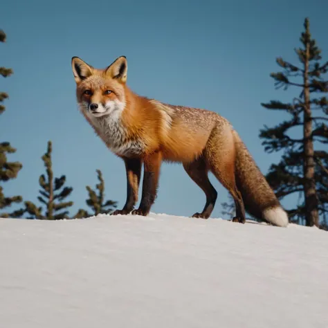cinematic film still of cinematic film still of <lora:Hyperrealism style:0.35> sharp detailed, Hyperrealism Style
<lora:Red Dead Redemption style:0.55>
a red fox standing on top of a snow covered slope,outdoors,sky,day,cloud,tree,blue sky,no humans,animal,nature,scenery,snow,dog,mountain,realistic,winter,fox,pine tree , epic, Western, adventures, outlaw, Red Dead, Western United States, wild west, cowboy, cowgirl, Open world, 1900's, realistic, cinematic, film look, dramatic light, partially covered in shadows, gang, Western-themed action-adventure, Red Dead Redemption style, shallow depth of field, vignette, highly detailed, high budget, bokeh, cinemascope, moody, epic, gorgeous, film grain, grainy