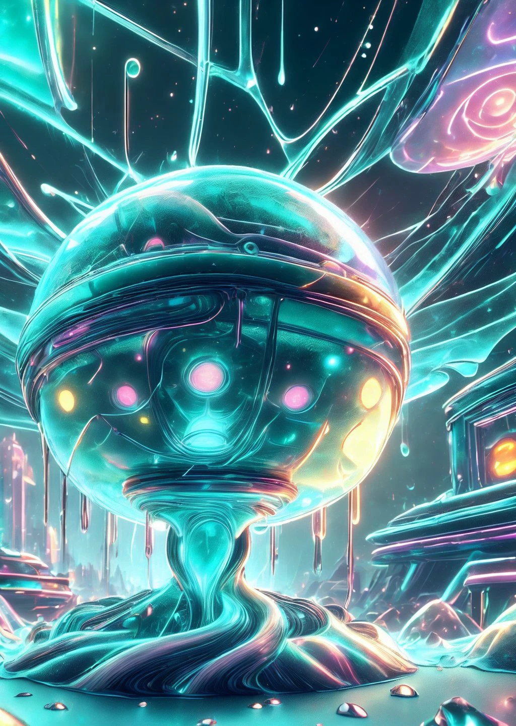 (masterpiece), (realistic), 8k, RAW photo, very wide shot, octane render, unreal engine, volumetrics dtx, (film grain, bokeh, blurry foreground) <lora:MintSlimeSkin3:0.8><lora:PlasmaTech:1>viridian and turquoise , scifi, see-through, transparent, Convoluted, fisheye lens nordic girl, long auburn hair Ginger hair, lies, Resentment emotions, objective abstraction movement, frostpunk style, prisms trippy, Historic Centre of So Lus background,
