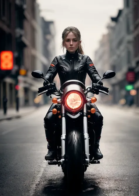 (Riding a motorcycle through empty streets:1.3), highly detailed face, (miniature woman), In a persons hand, (masterpiece), (realistic), 8k, RAW photo, very wide shot, octane render, unreal engine, volumetrics dtx, (film grain, bokeh, blurry foreground)