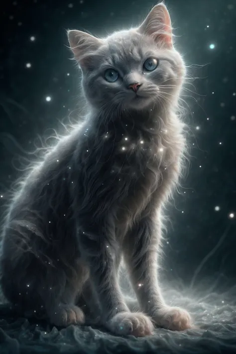 ais ghostly, a cat morph like a foggy haze, transparent fur, in the style of an X-ray, on a dark bokeh background, moody lighting, Milky fog all around <lora:Proto:0.7> Proto, (masterpiece), (realistic), 8k, RAW photo, very wide shot, octane render, unreal engine, volumetrics dtx, (film grain, bokeh, blurry foreground)