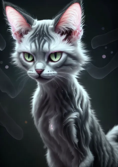 ais ghostly, a cat morph like a foggy haze, transparent fur, in the style of an X-ray, on a dark bokeh background, moody lighting, Milky fog all around <lora:FelineDNA-30:1>, (masterpiece), (realistic), 8k, RAW photo, very wide shot, octane render, unreal engine, volumetrics dtx, (film grain, bokeh, blurry foreground)