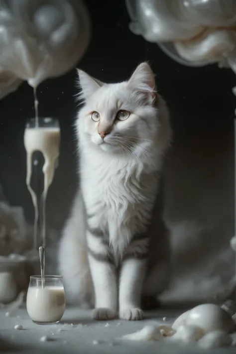 ais ghostly, a cat morph like a foggy haze, transparent fur, in the style of an X-ray, on a dark bokeh background, moody lighting, Milky fog all around <lora:milk-style-darquelilly-v1:1> milk-style-darquelilly, (masterpiece), (realistic), 8k, RAW photo, very wide shot, octane render, unreal engine, volumetrics dtx, (film grain, bokeh, blurry foreground)