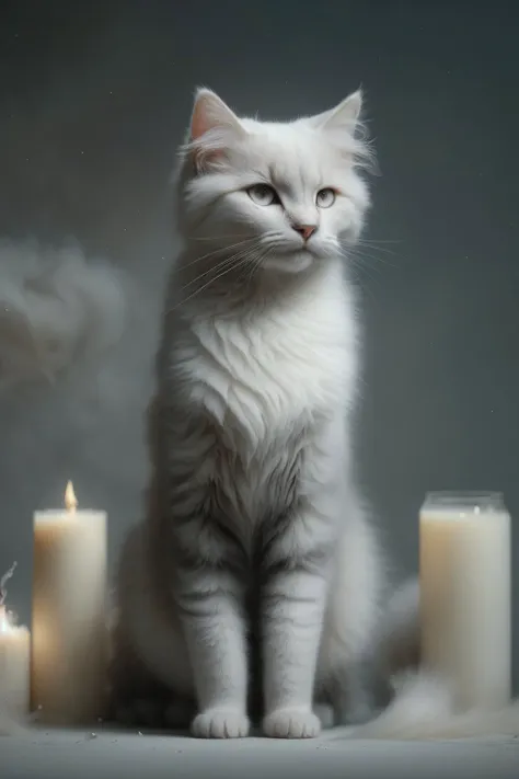 ais ghostly, a cat morph like a foggy haze, transparent fur, in the style of an X-ray, on a dark bokeh background, moody lighting, Milky fog all around <lora:milk-style-darquelilly-v1:1>, (masterpiece), (realistic), 8k, RAW photo, very wide shot, octane render, unreal engine, volumetrics dtx, (film grain, bokeh, blurry foreground)