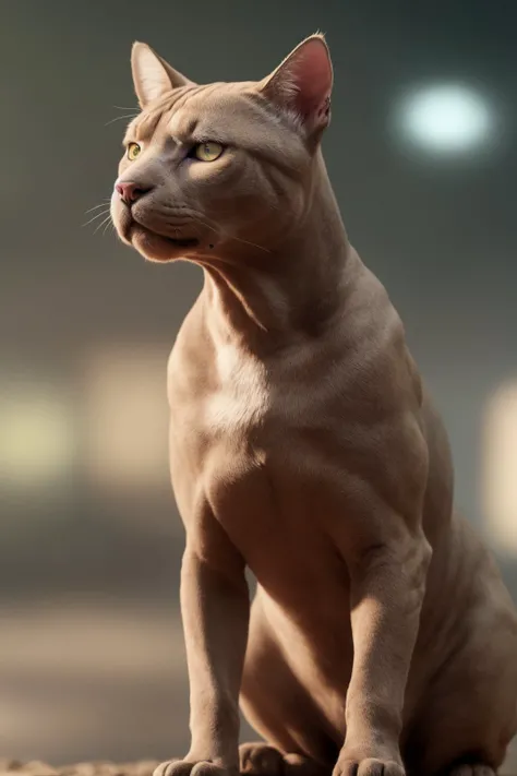 Cat morph pit bull, (masterpiece), (realistic), 8k, RAW photo, very wide shot, octane render, unreal engine, volumetrics dtx, (film grain, bokeh, blurry foreground)