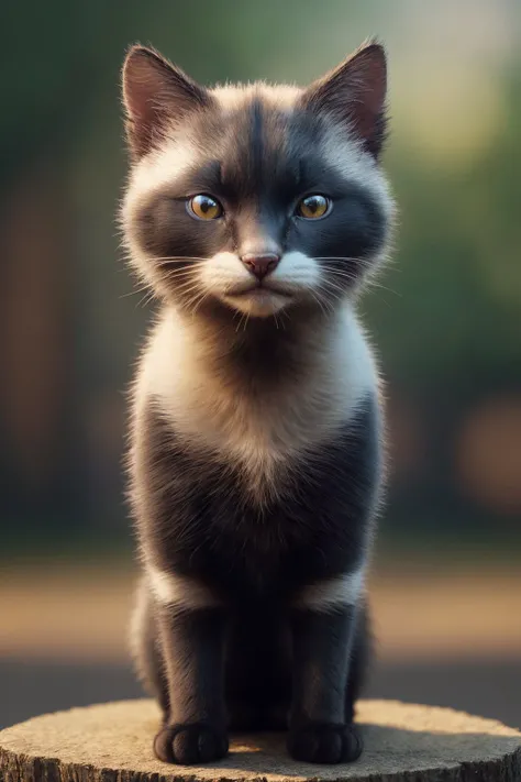 Cat morph honey badger, (masterpiece), (realistic), 8k, RAW photo, very wide shot, octane render, unreal engine, volumetrics dtx, (film grain, bokeh, blurry foreground)