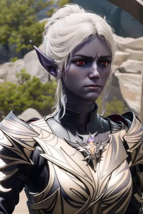 mintharabaenre, <lora:minthara baenre-lora-nochekaiser:1>,
minthara baenre, (red eyes:1.3), white hair, pointy ears, colored skin, elf, grey skin, purple skin,
BREAK armor, shoulder armor, breastplate,
BREAK outdoors,
BREAK looking at viewer, dynamic pose,
BREAK <lyco:GoodHands-beta2:1>, (masterpiece:1.2), best quality, high resolution, unity 8k wallpaper, (illustration:0.8), (beautiful detailed eyes:1.6), extremely detailed face, perfect lighting, extremely detailed CG, (perfect hands, perfect anatomy),