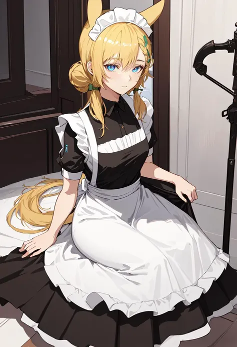 best quality, masterpiece, highres, solo, (kroos_arknights:1.10), (maid:1.40), (long maid dress:1.15), 20 <lora:kroos_arknights:0.80>