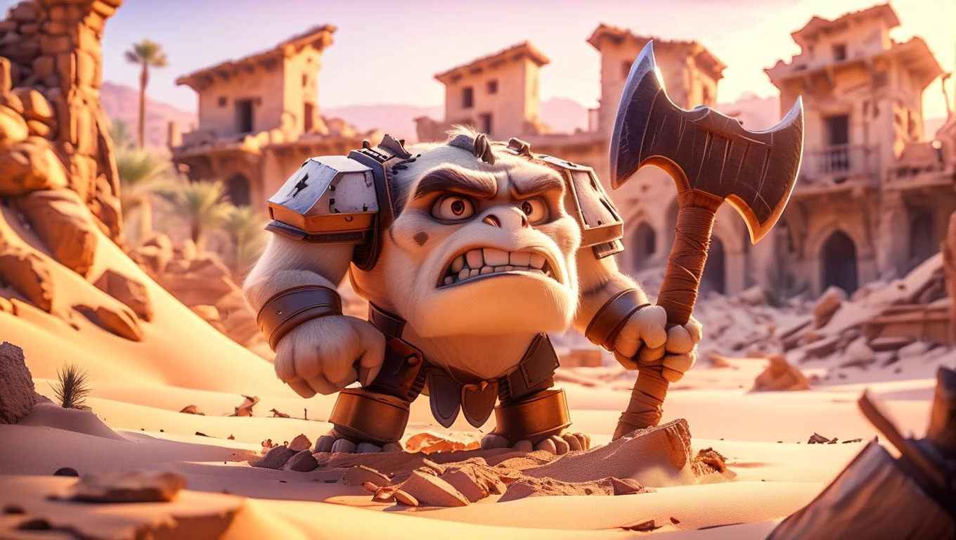 a cute drdnght machine with a large axe standing in the ruins of an old city, desert with lots of sand, sunset with a romantic atmosphere
Ultra-HD-photo-same-realistic-quality-details
<lora:Space_Marine_Dreadnought_-_Warhammer_40000_SDXL:1> <lora:Cute_3D_Cartoon:0.8>