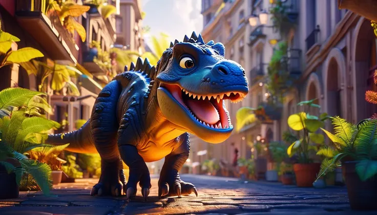impactful paint of a cute T-rex standing in a city road <lora:Cute_3D_Cartoon:1>, highly detailed, 8k, sharp, professional, clear, high contrast, high saturated, , vivid deep blacks, crystal clear