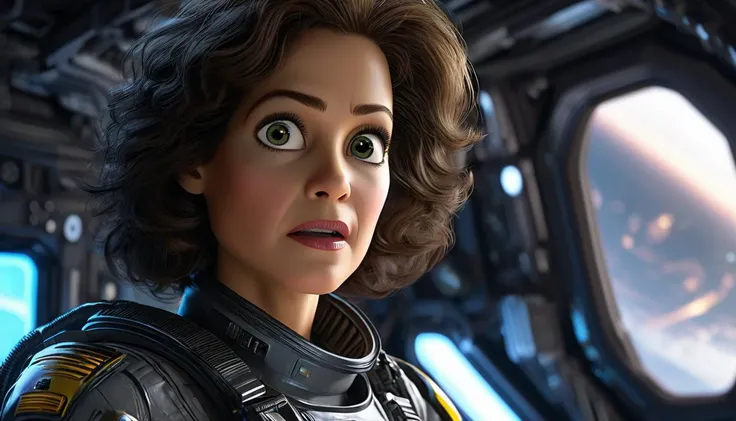 impactful paint of Sigourney Weaver as Ellen Ripley on a spaceship <lora:Cute_3D_Cartoon:1.0>, highly detailed, 8k, sharp, professional, clear, high contrast, high saturated, , vivid deep blacks, crystal clear