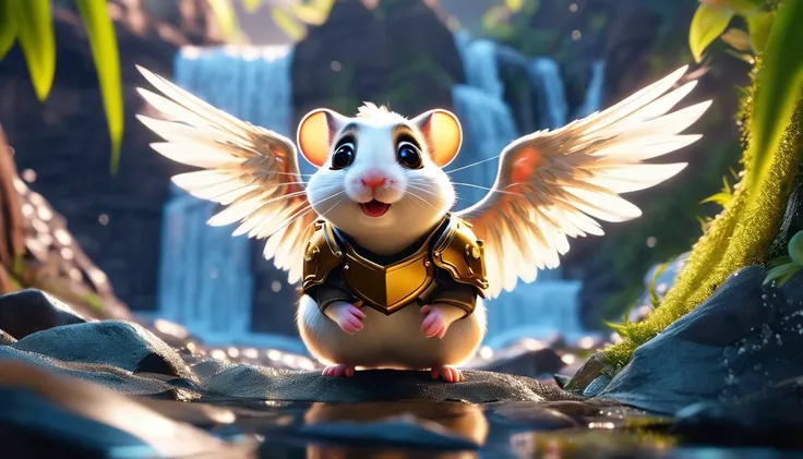 impactful paint of cute hamster with armour and big white angel wings near a waterfall <lora:Cute_3D_Cartoon:1>, highly detailed, 8k, sharp, professional, clear, high contrast, high saturated, , vivid deep blacks, crystal clear