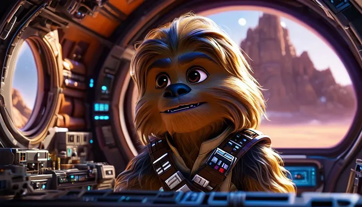 impactful paint of cute Chewbacca  on a spaceship     <lora:Cute_3D_Cartoon:1>,    highly detailed,   8k,   sharp,  professional, clear,   high contrast, high saturated, , vivid deep blacks, crystal clear