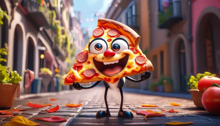 impactful paint of a cute pizza with legs and arms in a street <lora:Cute_3D_Cartoon:1.0>, highly detailed, 8k, sharp, professional, clear, high contrast, high saturated, , vivid deep blacks, crystal clear