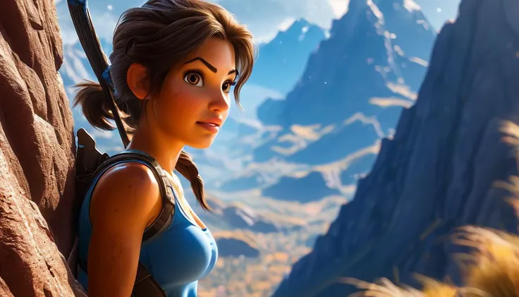 impactful paint of cute  Lara Croft climbing a mountain   <lora:Cute_3D_Cartoon:1.0>,    highly detailed,   8k,   sharp,  professional, clear,   high contrast, high saturated, , vivid deep blacks, crystal clear