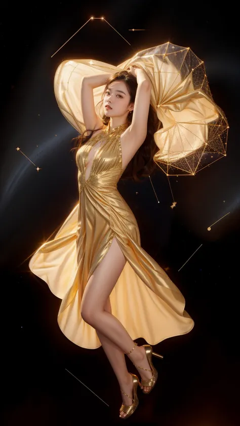 1girl, <lora:constellation:0.7>, constellation, golden dress