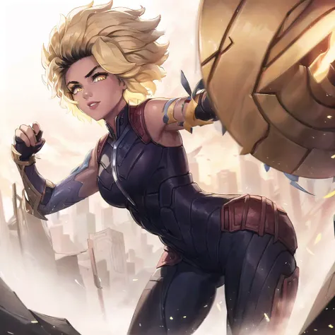 <lora:rell-lol-30:0.9>,rell \(league of legends\),blonde hair, yellow eyes, short hair, 1girl,, masterpiece, best quality,