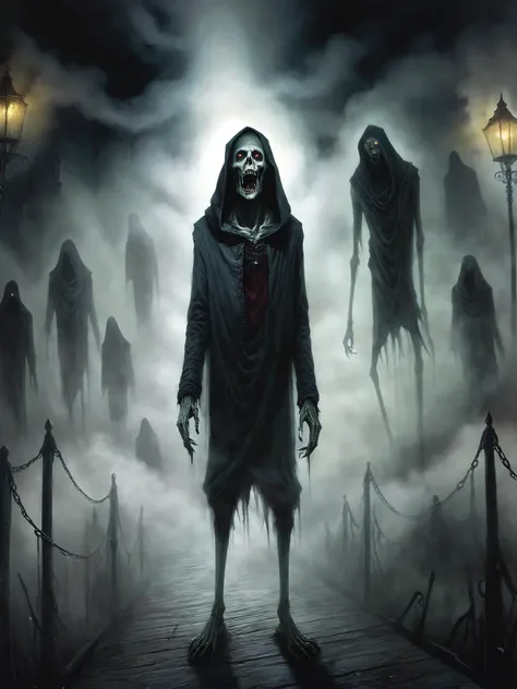 photorealistic, (solo:1.3), detailed digital illustration of a Ghoul emerging from the depths of darkness , Twisted, fog-shrouded carnival grounds at night in the background <lora:xl_more_art-full_v1:0.4>, <lora:EnvyHorrorXL01:0.8> haunted, <lora:EnvyDaydreamXL01:0.7>
