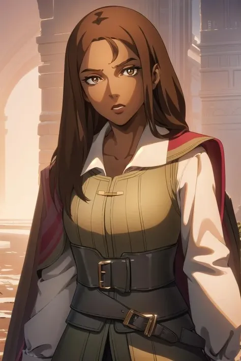 greta, <lora:greta-lora-nochekaiser:1>,
greta, long hair, brown hair, (brown eyes:1.5), dark skin, dark-skinned female,
BREAK shirt, long sleeves, white shirt, boots, belt, pants, cape, black footwear, vest, knee boots,
BREAK looking at viewer,
BREAK indoors,
BREAK <lyco:GoodHands-beta2:1>, (masterpiece:1.2), best quality, high resolution, unity 8k wallpaper, (illustration:0.8), (beautiful detailed eyes:1.6), extremely detailed face, perfect lighting, extremely detailed CG, (perfect hands, perfect anatomy),