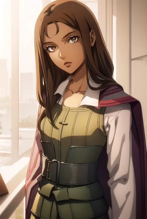 greta, <lora:greta-lora-nochekaiser:1>,
greta, long hair, brown hair, (brown eyes:1.5), dark skin, dark-skinned female,
BREAK shirt, long sleeves, white shirt, boots, belt, pants, cape, black footwear, vest, knee boots,
BREAK looking at viewer,
BREAK indoors,
BREAK <lyco:GoodHands-beta2:1>, (masterpiece:1.2), best quality, high resolution, unity 8k wallpaper, (illustration:0.8), (beautiful detailed eyes:1.6), extremely detailed face, perfect lighting, extremely detailed CG, (perfect hands, perfect anatomy),