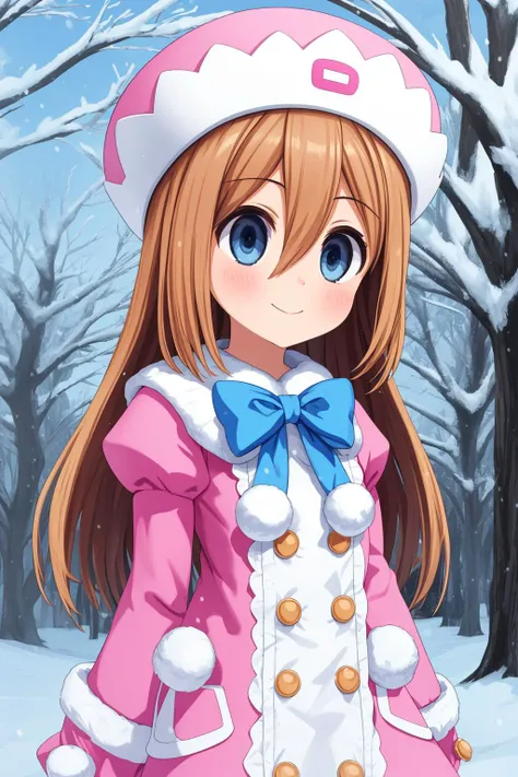 ram, 1girl, solo, blue eyes, long hair, brown hair, hair between eyes, bangs,
pink coat, long sleeves, blue bow, puffy sleeves, juliet sleeves, white pantyhose, fur-trimmed sleeves, fur-trimmed coat, pink hat,
smile,closed mouth,cowboy shot,upper body,
forest,outdoor,snow,
(insanely detailed, beautiful detailed face, masterpiece, best quality) cinematic lighting,<lora:Ram_v1:1>, <lora:more_details:0.3>,