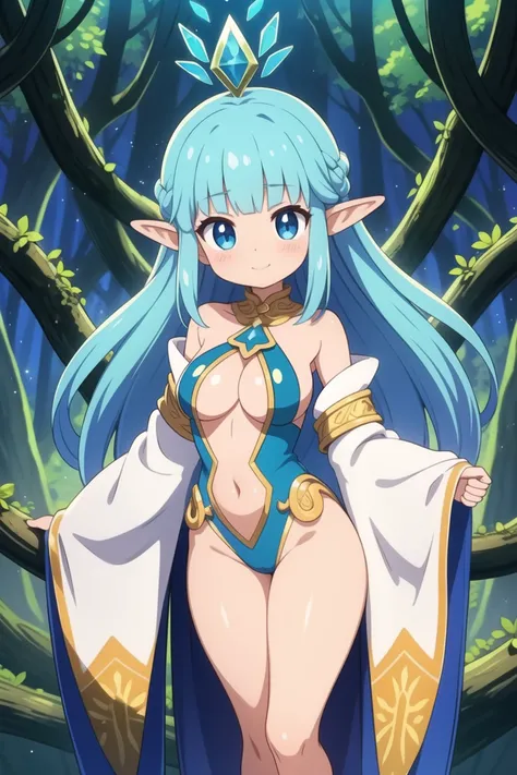 Tools used : a1111, depth midas (0.5), krita || Keywords : 1 girl, young, cute, (oily skin), (shiny body), (slender, lean, thin legs), elf girl, long hair, ethereal jumpsuit, enchanted vines, crystals, ancient forest, arcane energies, medium breasts