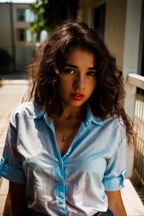 <lora:IdoiaDurante:0.8>, full color portrait of a young woman, wearing a shirt, natural light, RAW photo, subject, 8k uhd, dslr, soft lighting, high quality, film grain, Nikon D850