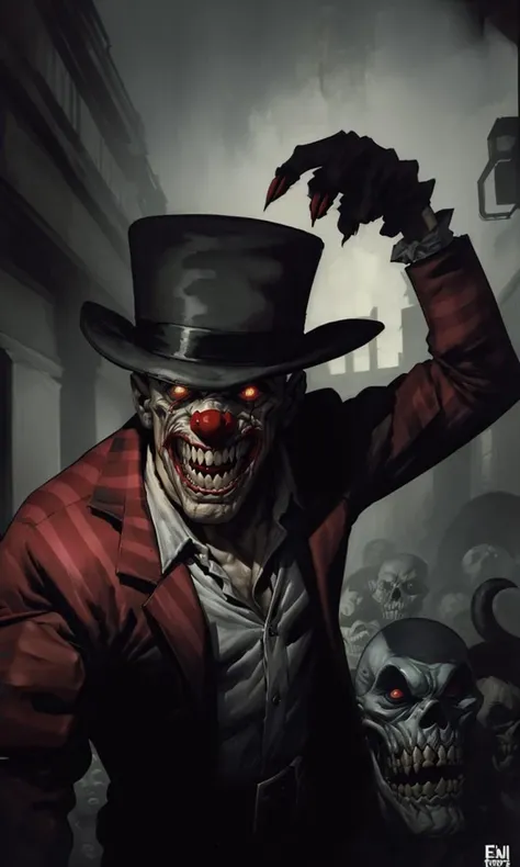 batman joker in a top hat and topcoat in a dark alley, grim-hatter, photorealistic dark concept art, dark but detailed digital art, jack the ripper, wicked grin, mad grin, the madhatter, stefan gesell, by Darek Zabrocki, grinning sinisterly, cgsociety 9, dark and horror style