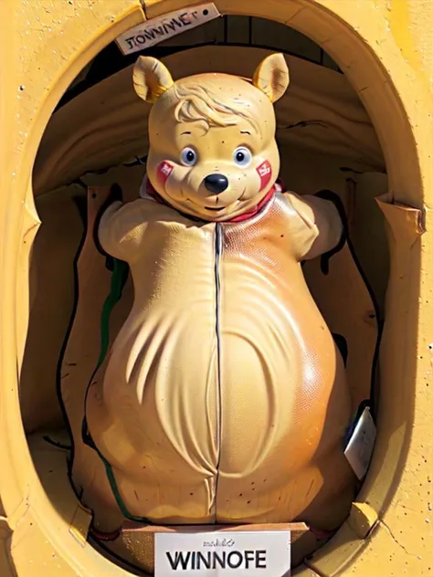 winnie the pooh, stuck, through wall, <lora:rero-StuckThroughWall0914:1.00>
