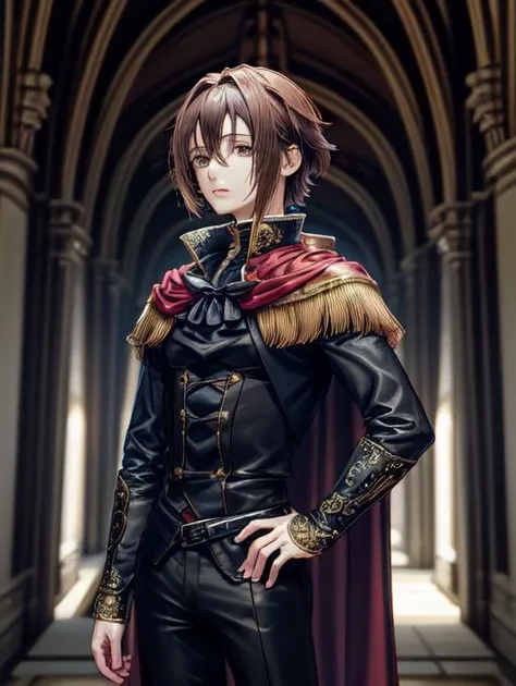 best quality, masterpiece, highres, detailed, perfect anatomy,  <lora:Detail - add_detail:0.2>,   <lyco:Change - PrinceCh:0.8>, princech, cape, black pants, fancy clothes,   <lora:AsakuraYoh:0.8>, medieval, brown hair, AsakuraYoh, split bangs, short hair, 1boy,