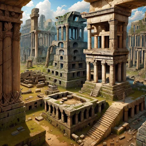 Ruins ancient civilizations ruins statues relics <lora:kLabyrinth:0.9>