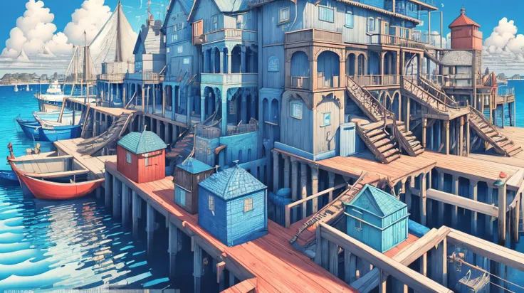 Coastal fishermen cottages piers nets <lora:kLabyrinth:0.9>, intricate, detailed, ((Sky blue color toned):0.3), masterpiece concept art, hand drawn, cinematic sensual, Sharp focus, big depth of field, concept art, Vivid colors, Simplified style, Vibrant colors, Soft Shading, Playful