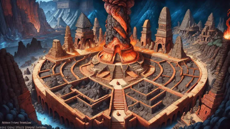 Volcano fire worshipers shrines lava stones <lora:kLabyrinth:0.9>, intricate, detailed, ((Brown color toned):0.3), masterpiece concept art, hand drawn, cinematic sensual, Sharp focus, big depth of field, concept art, Vivid colors, Simplified style, Vibrant colors, Soft Shading, Playful
