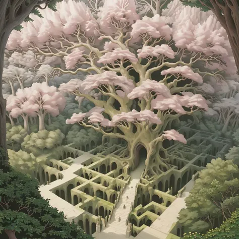 <lora:kLabyrinth:.9> kLabyrinth, (with many bloomer tree),