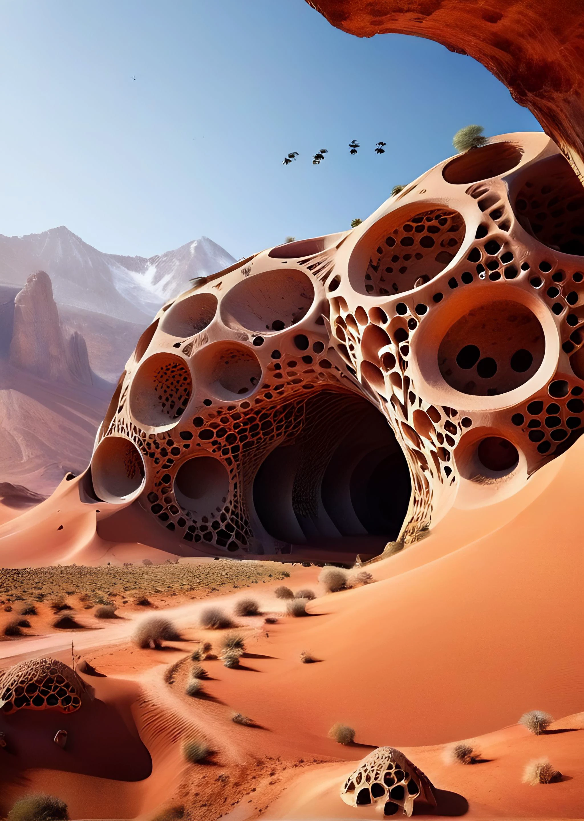 mountains with holes Trypophobia in Mars desert, numerous caves, nest, bees nest, insect nest. rivers, lakes, island, chemicals in the ground. Background; levitating rocks, flying mountains, mountain in the air, gothic vibe organic shapes, nest of aliens, nest of insects, Trypophobia, organic shapes, organic buildings
<lora:kLabyrinth:0.50>,
<lora:add-detail-xl:1.00>,
<lora:SDXL_macro_Sa_May:0.50>,
<lora:xl_more_art-full_v1:0.50>,