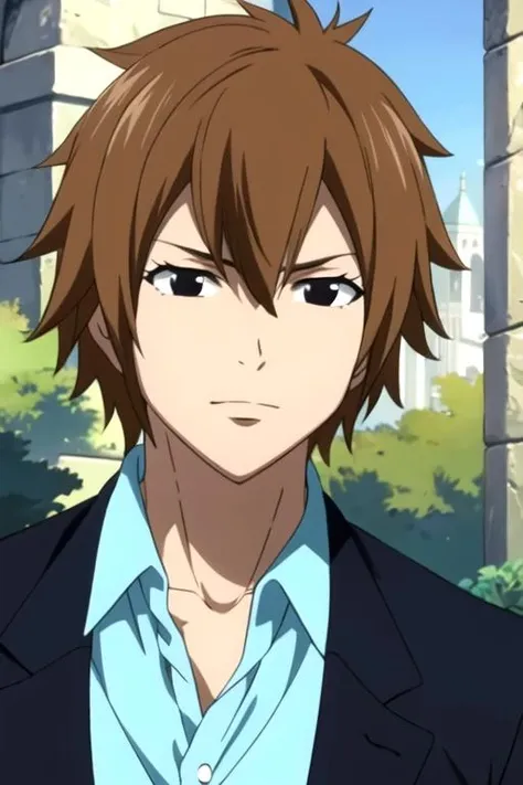 masterpiece, best quality, photorealistic, 1boy, solo, male focus, looking at viewer, upper body, , ligne claire, , <lora:hibiki_laytis:0.70>, hibiki_laytis, brown hair, black eyes